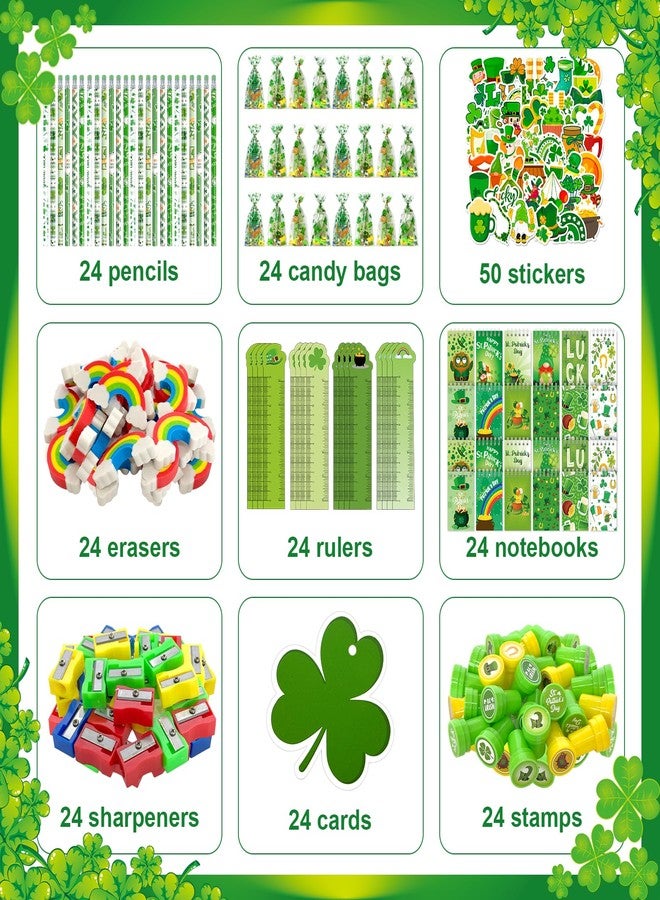 Jiytivity 242 Pcs St Patricks Day Stationery Set Lucky Shamrock Classroom Gifts with Pencils Notebooks Erasers Stampers Stickers for St Patricks Day Party Favors Classroom Exchange Gifts Prizes Party Supplies - Image 3